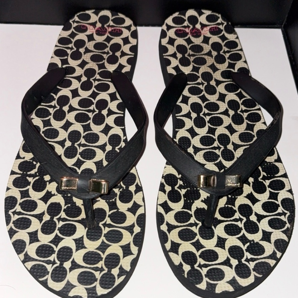 Coach Black and Cream Women's Flip Flops